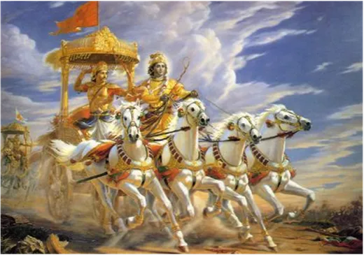 Artistic depiction of Lord Krishna and Arjuna during the battle of Mahabharata;Part of the Bhagvada Geeta