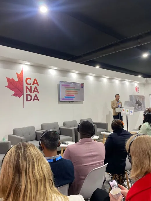 Keynote presentation on climate loss and damage at COP29 Canada Pavilion side end in Nov 2024