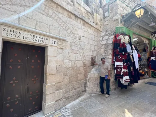 Palm print of Jesus in Via Dolorosa, Jerusalem. He rested there, leaning against the wall while carrying the cross.
