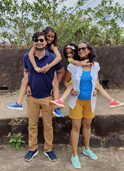 With my husband Anil and my daughters – monkeys on our backs (pun intended)