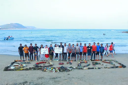 Padmavati with the team after cleanliness drive at the seafront