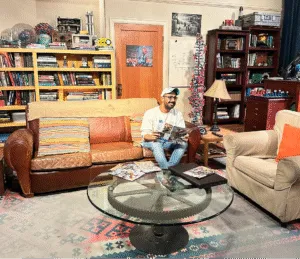 At Sheldon spot from Big Bang theory in Warner Bros Studio, Los Angeles