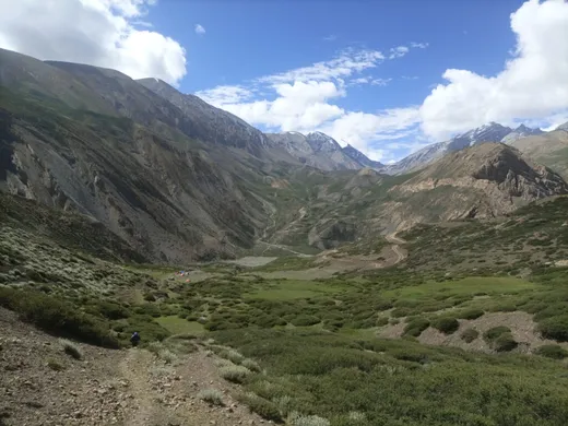 July 2024 : Our camp at Old Lapthal (4600 metres above sea level), located on what was once the Tethyan sea bed. In a far distance the Khingurla pass is visible