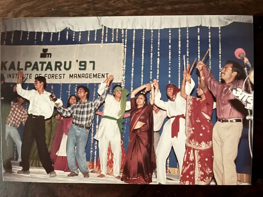 Kalpataru, 1997. What excitement! That’s mostly my batchmates on stage (I am in the white kurta with a green sash).