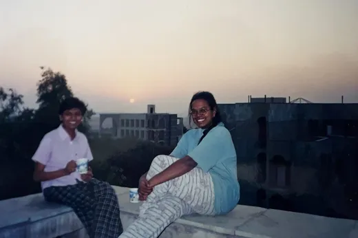 My roommate Shree and me at our room’s terrace in IIFM, 2001