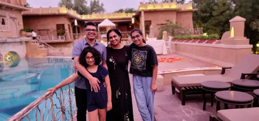 Family members from left to right: Sophie, Saroj, and Zia