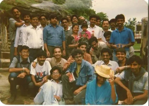 Our first field trip@IIFMStanding L to R: Nikesh Sinha, Varadarajan (dropped out to join Pondicherry University), Varun Singh, Navin Kapoor, Debashish Mishra (behind Dr. Rekha Singhal), R Narayanaswamy, R Srinivasan (face alone), Mr Singhal, K RavichandranNext Row: some random forest officer, random forest officer, Dr. Rekha Singhal, Diksha Singhal, Dr Rajpuri Sunder Singh (bent over), Rajesh Rajagopalan (face alone visible), Ranjit Panda (blue shirt)Next row (sitting): Sujoy Banerjee, Pravakar Sahoo (dropped out, and now Chief Manager, Indian Bank, at Bhopal), Atul Sirsikar, Ravi Vishwas, Ajith Chandran, Suvendu PatiFront row (sitting): Atul Srivastava (dropped out to join Excise Dept, in UP), Puneet Budhiraja, Vanita Suneja, Atul Misra