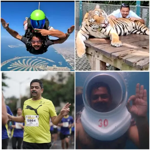 Outdoor Person : in air, under water, with tiger & the run