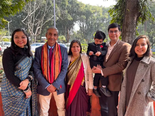LtoR wife Chhavi, Father, Mother, Son, Myself, Sister at my Father’s retirement day