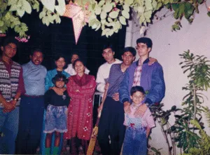 At Prof. Biswas’s home with his family during Diwali. Guy with the bat is Suri, who left IIFM after 1st year(shame☺)