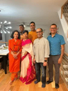 Festival celebration (2021) in Reston, Virginia with Ritu, Sunil (97-99), Sudipta, Chetan, & Neeraj (left to right).