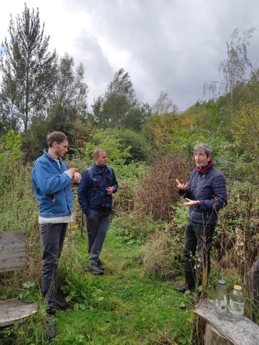 With colleagues discussing an urban food forest in Netherlands; Useful for both people and biodiversity.