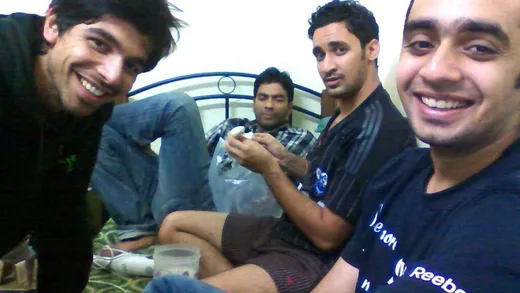 The daily ritual of making banana shake at my hostel room with Shailesh Acharya, Puneet Dalal, Amit Maheshwari, and Rahul Sharma (Bob)