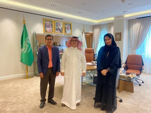 With Dr. Khaled Abdullah Al-Abdulkader, CEO, National Center for Vegetation Cover Development and Combating Desertification along with Dr. Amal Aldaej Director, International Affairs Department, Saudi Arabia after a meeting on making strategy for building international relations of NCVC