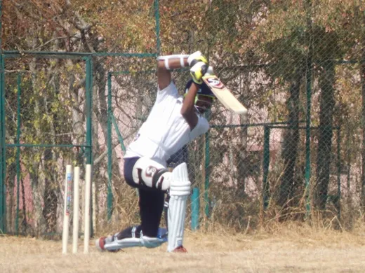 Playing a straight drive during Senior vs Junior 26.01.2018