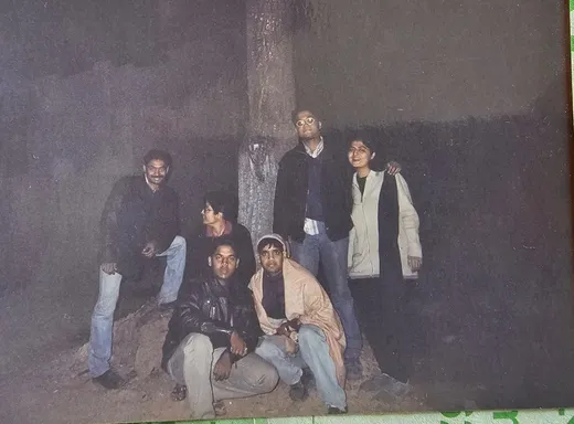 Night shot, in Kahna National Park (Dharmendra, Swapnil & Sonia standing; Naina Myself & Nitin Gupta on sitting)