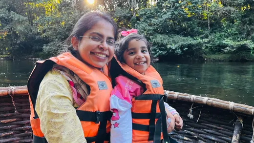With my daughter during our visit to Adavi, Kerala