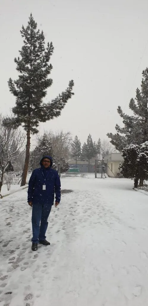 Experiencing the first snowfall in Kabul at UN Compound- November 2019