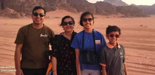 With my family: Shakti (my better-half), Shaishvi (daughter) & Vansh (son) at Wadirum, Jordan