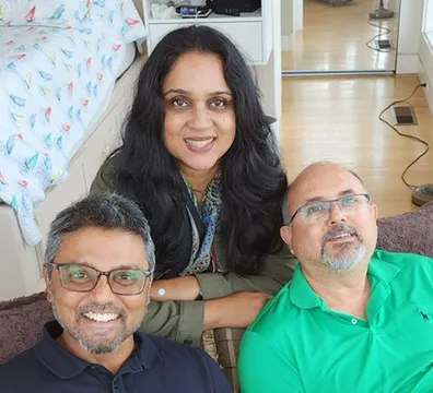With Kajoli (middle) and Atulya (right), at their house in Point Roberts, 2023