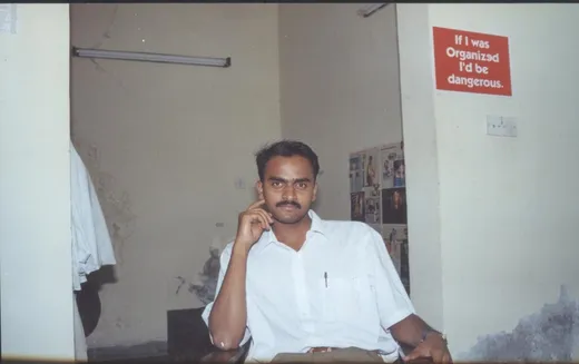 P Naveen Kumar and his threatening poster