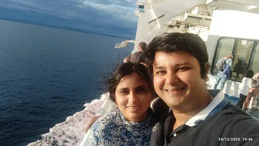 With wife in the middle of Pacific Ocean